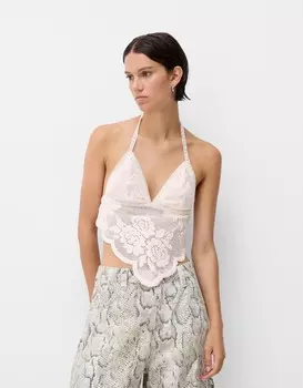 Топний шарф крючком Bershka, розовый