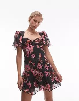 Topshop 2013 Черно-розовое платье с галстуком и укороченное мини-платье