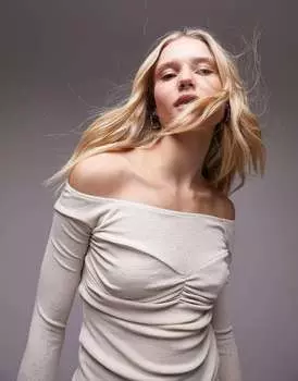 Топшоп экрю с длинными рукавами и присборенной грудью Topshop