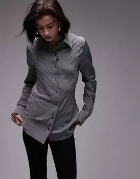 Topshop - Антрацитово-серая мятая рубашка длинного кроя