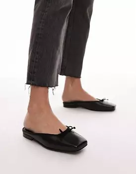 Topshop – Bali – Черные кожаные балетки с квадратным носком
