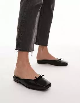 Topshop – Bali – Черные кожаные балетки с пяткой и квадратным носком