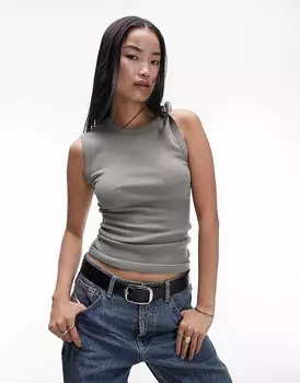 Topshop – Базовая майка цвета морской волны премиум-класса в рубчик с поворотным ремешком