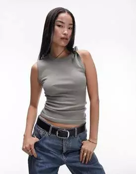 Topshop — базовый топ без рукавов премиум-класса цвета морской волны с ребристой тканью