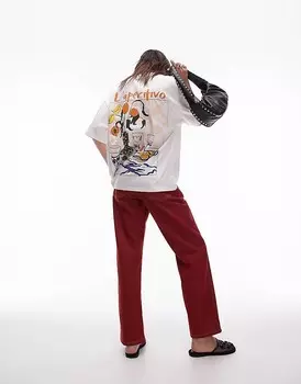 Topshop — белая футболка оверсайз с надписью «L'aperitif»