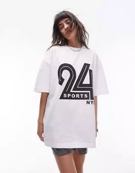 Topshop — белая футболка с надписью «24 Sports NYC»