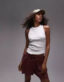 Topshop — белая майка в рубчик с воротником-борцовкой