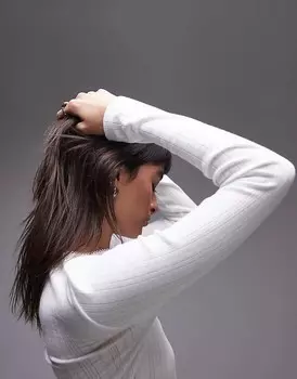 Topshop – Белый ажурный топ с длинными рукавами и отделкой пико