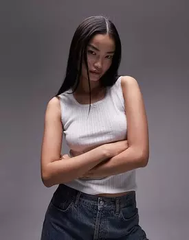 Topshop — Белый перфорированный топ без рукавов с круглым вырезом и кружевом