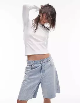 Topshop Белый узкий топ с длинными рукавами