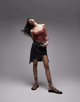 Topshop бесшовная текстурированная бандо со сборками цвета хны