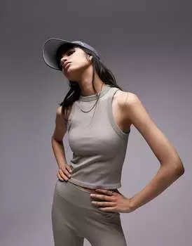 Топшоп бесшовный жилет-борцовка с высоким воротником цвета хаки Topshop