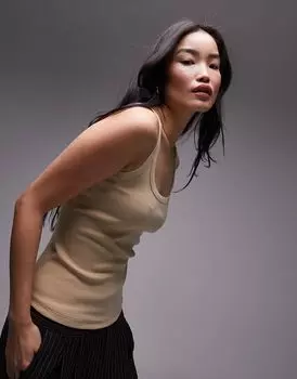 Topshop — бежевая майка в рубчик с тонкими бретелями и круглым вырезом