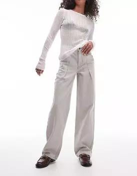 Topshop – бежевые джинсы с завышенной талией и плиссированными деталями