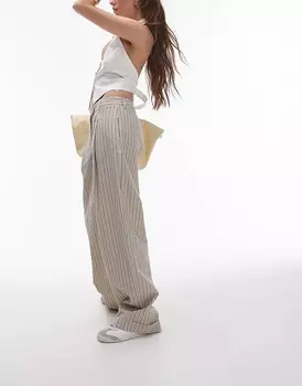 Topshop – Бежевые фактурные брюки с заниженной талией