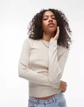 Topshop – бежевый укороченный топ с длинными рукавами