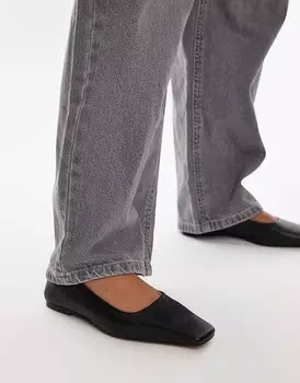 Topshop – Blakely – Черные кожаные балетки высокого качества с квадратным носком