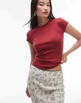 Topshop – бордовая повседневная футболка удлиненного кроя