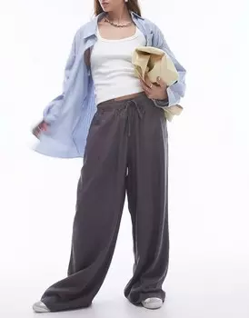 Topshop – Брюки-баллоны из льняной ткани графитового цвета