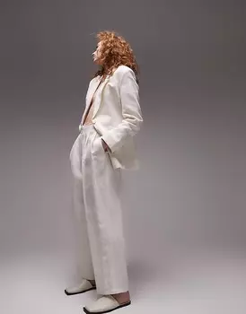 Topshop - Брюки кремового цвета с эффектом льна в тон