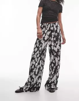 Topshop – Черно-белый>широкие плиссированные брюки с нечетким цветочным принтом 3r
