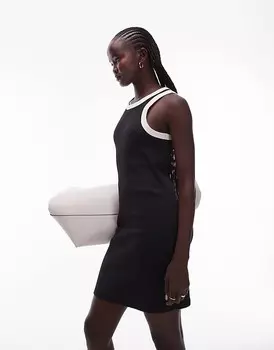 Topshop – Черное мини-платье-боксеры с белой окантовкой