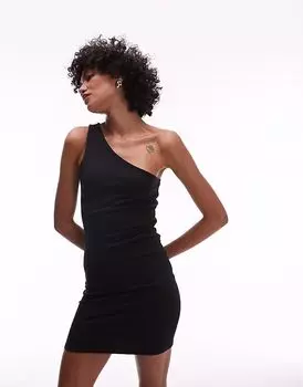 Topshop - Черное мини-платье на одно плечо