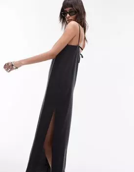 Topshop – черное платье миди на бретелях