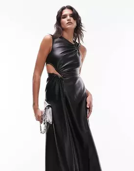 Topshop — черное платье миди с асимметричным вырезом