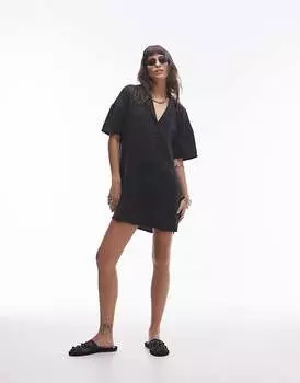 Topshop – Черное платье-рубашка на пуговицах