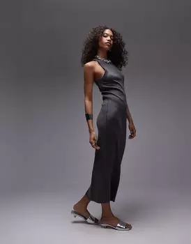 Topshop – черное трикотажное платье миди с шортами-боксерами и эффектом выстиранного цвета