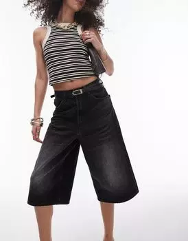Topshop – черные джинсовые шорты в морском стиле