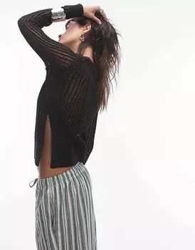 Topshop – Черный асимметричный кружевной свитер