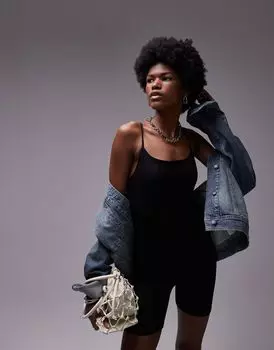 Topshop – черный бесшовный комбинезон с шортами