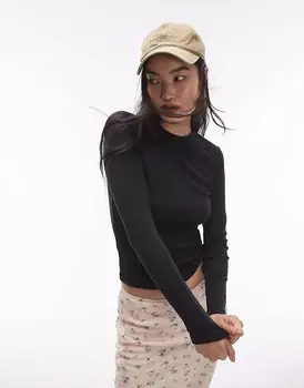 Topshop – Черный топ приталенного кроя с длинными рукавами