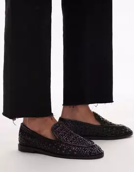 Topshop - Connor - Лоферы из натуральной кожи черного цвета с веб-дизайном