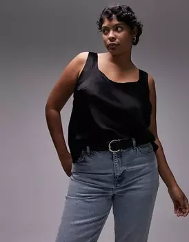 Topshop Curve — черная атласная майка с квадратным вырезом