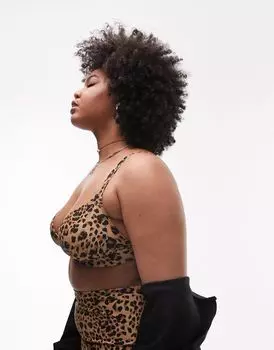 Topshop Curve - лиф бикини с цветным леопардовым принтом и треугольными чашками