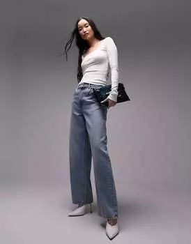 Топшоп цвета экрю с квадратным вырезом и длинными рукавами Topshop