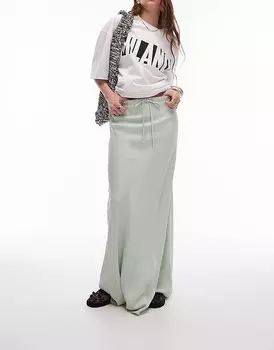Topshop — длинная атласная юбка ледяного цвета с косым вырезом