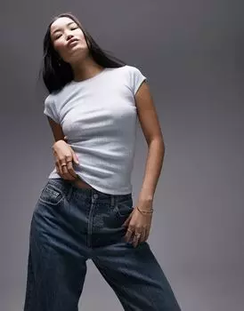 Topshop — длинная футболка ледяного синего цвета с перфорацией