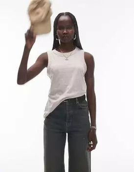 Topshop — длинная майка овсяного цвета с круглым вырезом