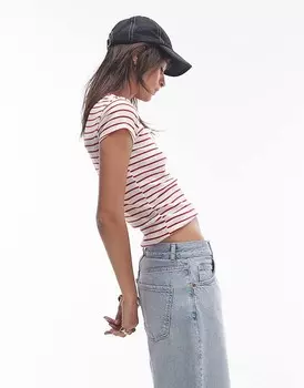Topshop – Длинная повседневная футболка в красную полоску