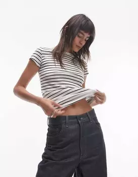 Topshop – Длинная повседневная футболка в полоску экрю
