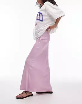 Topshop — длинная розовая атласная юбка асимметричного кроя