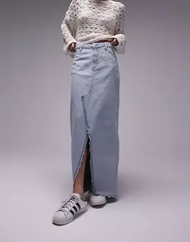 Topshop — длинная юбка из отбеленного денима с разрезом спереди
