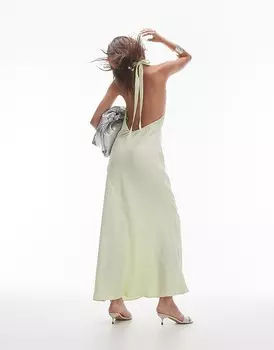 Topshop - Длинное удобное платье салатового цвета с воротником-хомутом