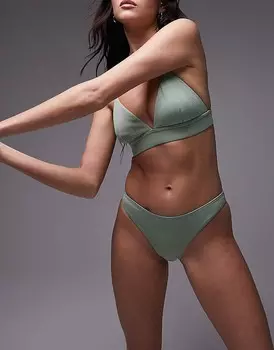 Topshop – Длинные высокие плавки бикини цвета хаки