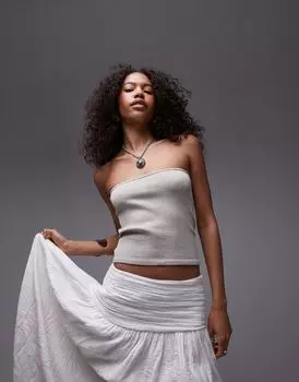 Topshop - Длинный бесшовный топ-бандо каменного цвета