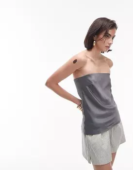 Topshop — Длинный топ-бандо из атласного антрацита
